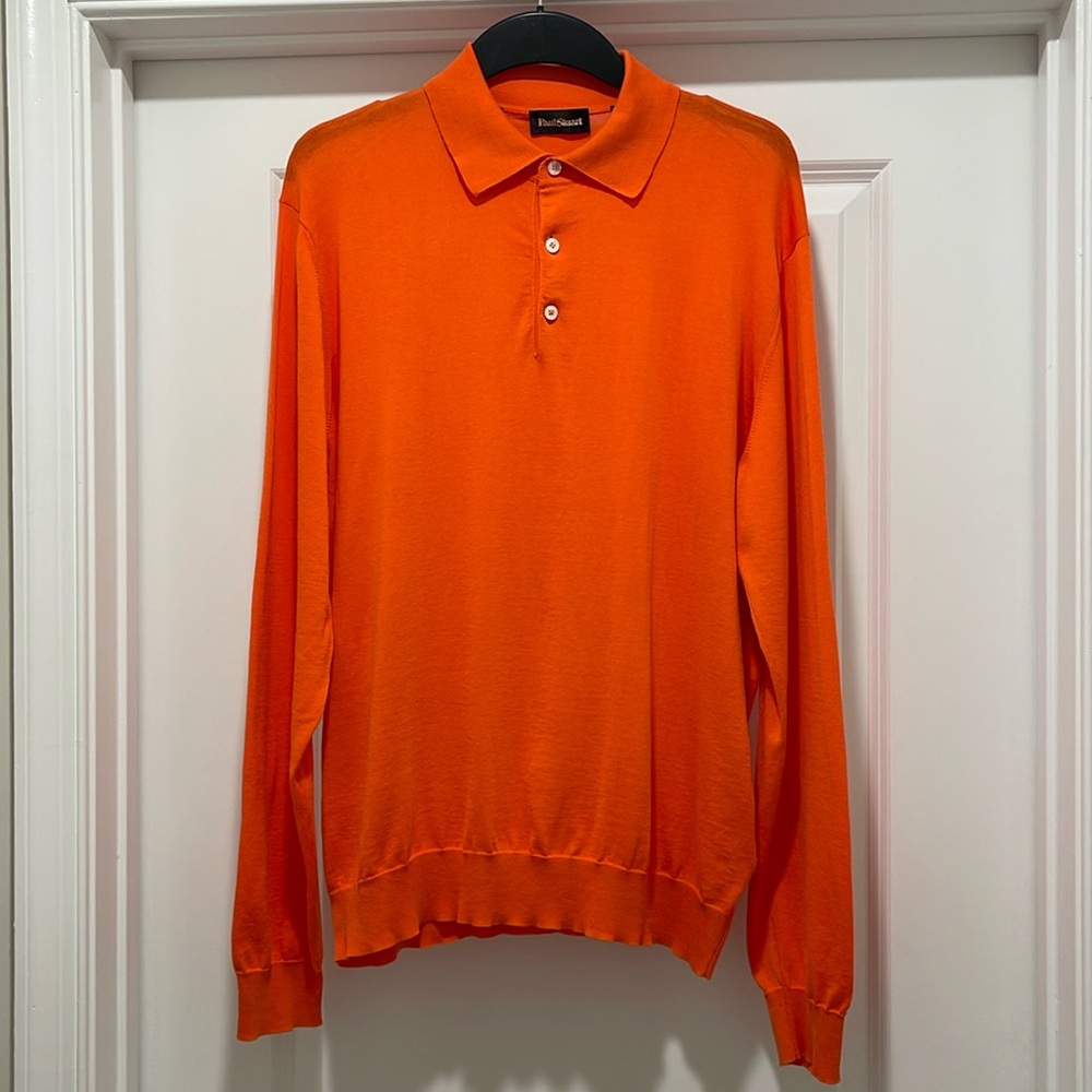 Paul Stuart Polo Long Sleeve Size Large Made in Italy Orange Sportswear